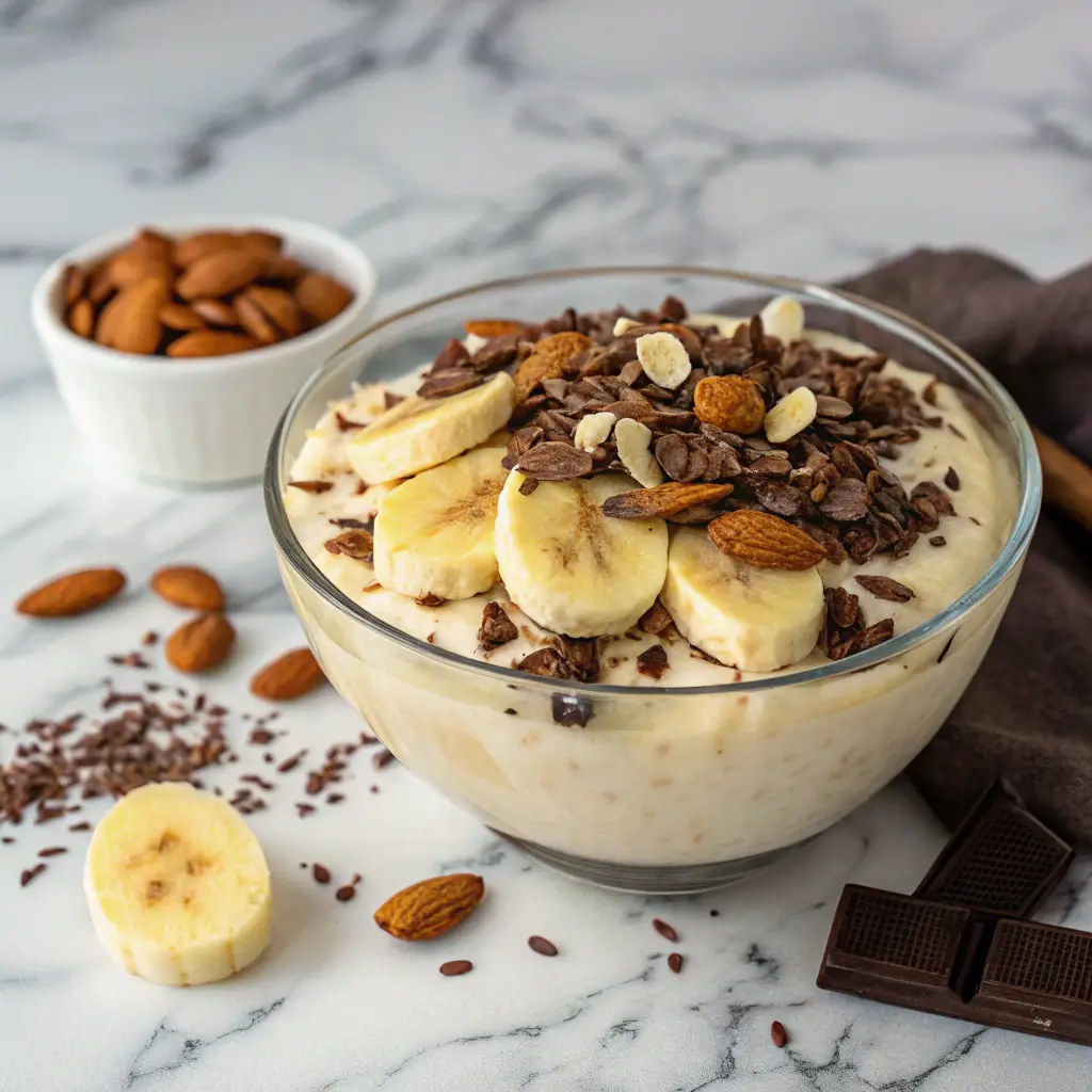 Chocolate banana cottage cheese pudding in a dessert bowl