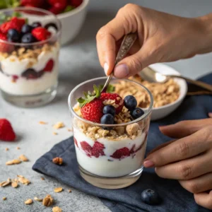 Layering no-bake cottage cheese dessert