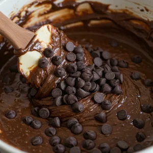 Mixing wet and dry batter for cottage cheese brownies