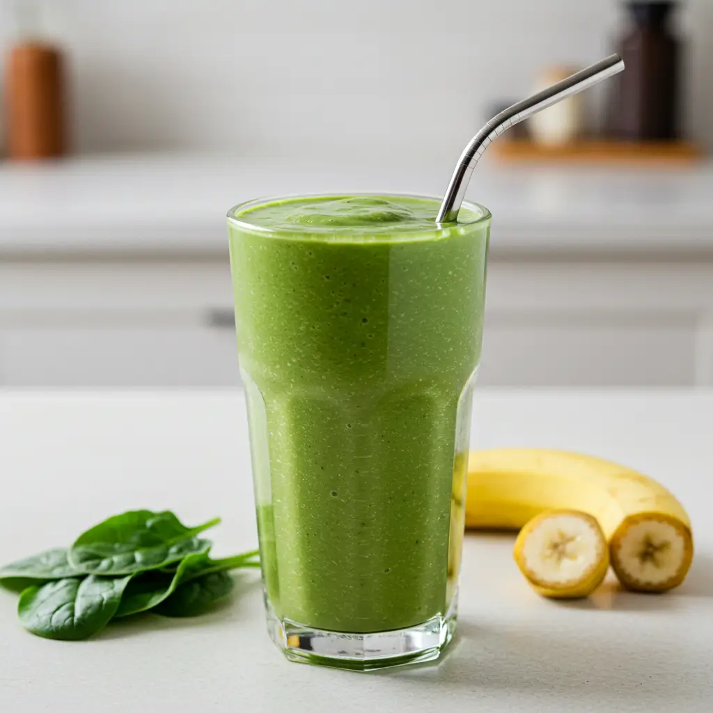 A vibrant green smoothie showing how the creamy macros cottage cheese provides can boost protein in a healthy drink